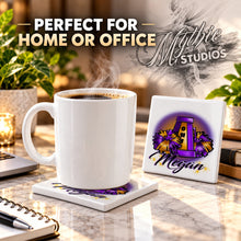 G005 Cheer Pom Pom ceramic coaster by Mythic Airbrush, original Air-Volution design — product image 4