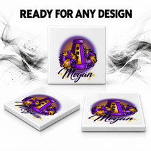 G005 Cheer Pom Pom ceramic coaster by Mythic Airbrush, original Air-Volution design — product image 7