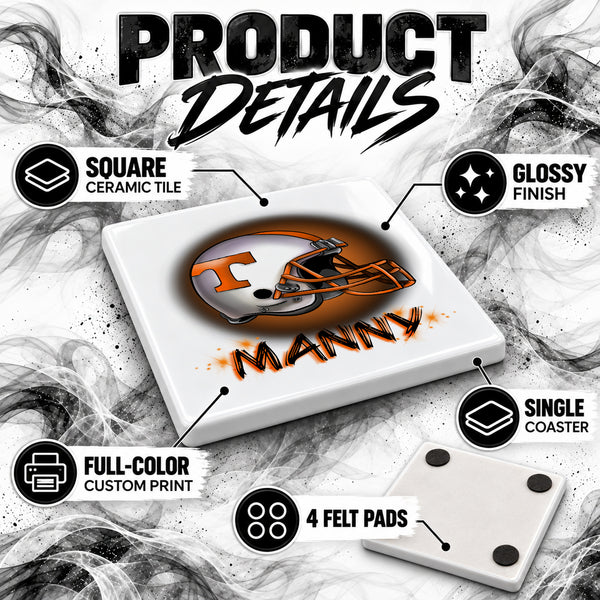 G006 Football Helmet ceramic coaster by Mythic Airbrush, original Air-Volution design — product image 3