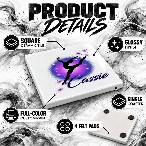 G007 Dancer ceramic coaster by Mythic Airbrush, original Air-Volution design — product image 3