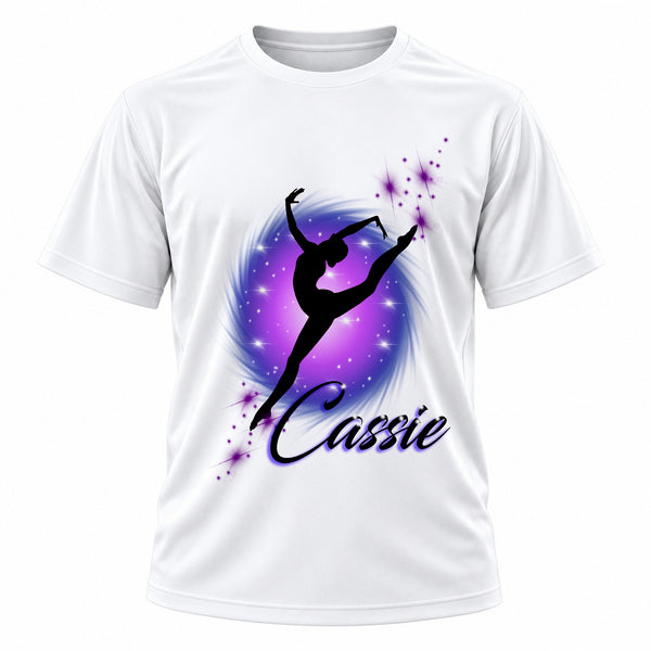 Personalized Dancer T-Shirt, front-view T-shirt mockup featuring custom Air-Volution artwork by Mythic Airbrush