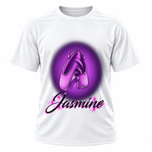 Personalized Ballet Shoes T-Shirt, front-view T-shirt mockup featuring custom Air-Volution artwork by Mythic Airbrush