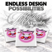 G009 Cheerleader Rabbit ceramic coaster by Mythic Airbrush, original Air-Volution design — product image 6