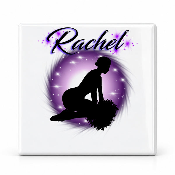 G010 Cheerleader ceramic coaster by Mythic Airbrush, original Air-Volution design — main image