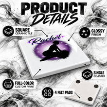 G010 Cheerleader ceramic coaster by Mythic Airbrush, original Air-Volution design — product image 3