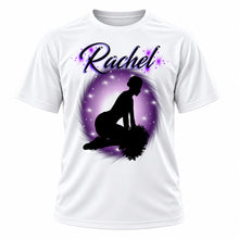 Personalized Cheerleader T-Shirt, front-view T-shirt mockup featuring custom Air-Volution artwork by Mythic Airbrush