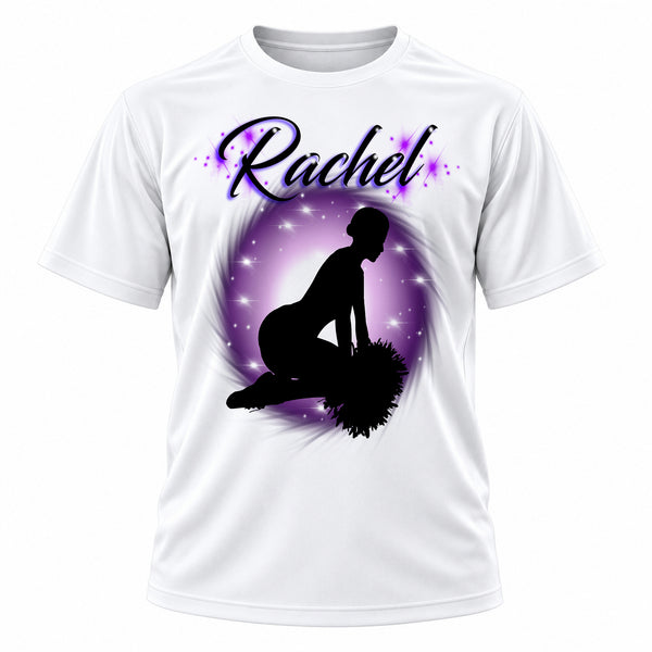 Personalized Cheerleader T-Shirt, front-view T-shirt mockup featuring custom Air-Volution artwork by Mythic Airbrush