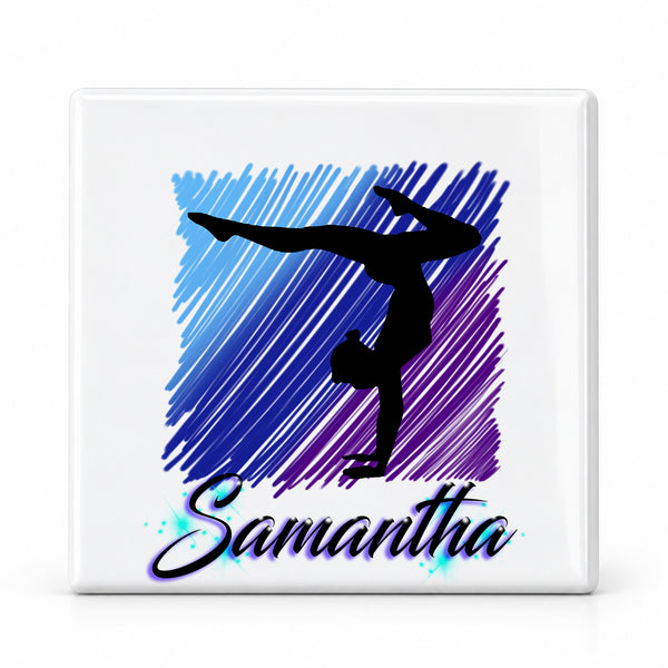 G012 Gymnastics ceramic coaster by Mythic Airbrush, original Air-Volution design — main image