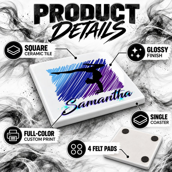G012 Gymnastics ceramic coaster by Mythic Airbrush, original Air-Volution design — product image 3