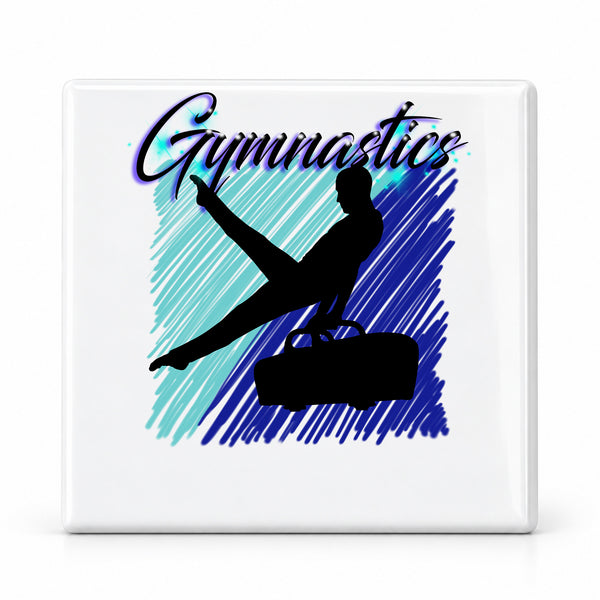 G013 Gymnastics ceramic coaster by Mythic Airbrush, original Air-Volution design — main image
