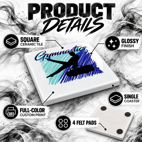 G013 Gymnastics ceramic coaster by Mythic Airbrush, original Air-Volution design — product image 3