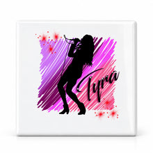 G014 Singer Musician ceramic coaster by Mythic Airbrush, original Air-Volution design — main image