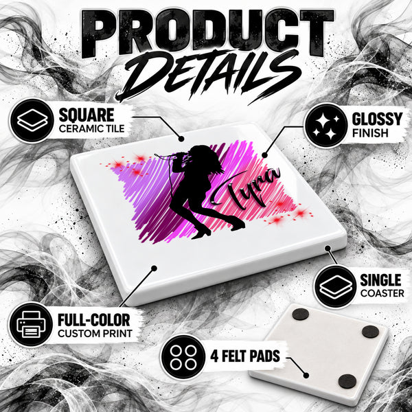 G014 Singer Musician ceramic coaster by Mythic Airbrush, original Air-Volution design — product image 3