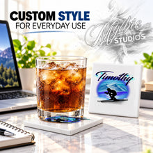 G015 Skiing ceramic coaster by Mythic Airbrush, original Air-Volution design — product image 2