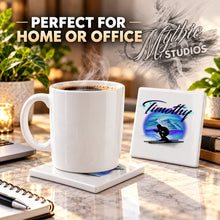 G015 Skiing ceramic coaster by Mythic Airbrush, original Air-Volution design — product image 4