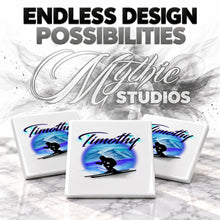 G015 Skiing ceramic coaster by Mythic Airbrush, original Air-Volution design — product image 6