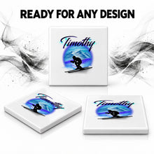 G015 Skiing ceramic coaster by Mythic Airbrush, original Air-Volution design — product image 7