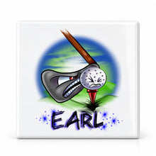 G016 Golfing ceramic coaster by Mythic Airbrush, original Air-Volution design — main image
