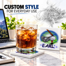 G016 Golfing ceramic coaster by Mythic Airbrush, original Air-Volution design — product image 2