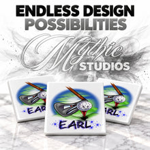 G016 Golfing ceramic coaster by Mythic Airbrush, original Air-Volution design — product image 6