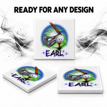 G016 Golfing ceramic coaster by Mythic Airbrush, original Air-Volution design — product image 7