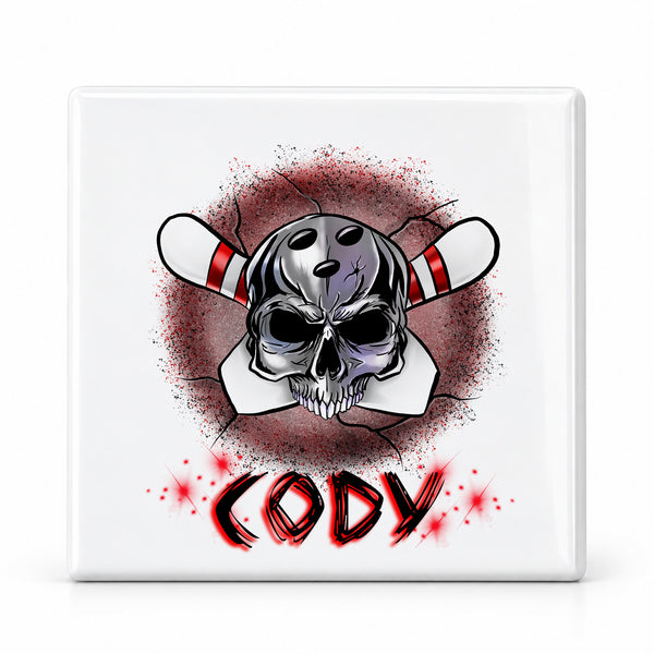 G017 Bowling ceramic coaster by Mythic Airbrush, original Air-Volution design — main image