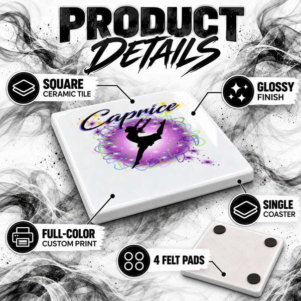 G018 Dancer ceramic coaster by Mythic Airbrush, original Air-Volution design — product image 3