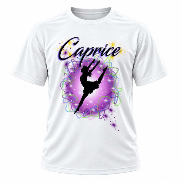 Personalized Dancer T-Shirt, front-view T-shirt mockup featuring custom Air-Volution artwork by Mythic Airbrush