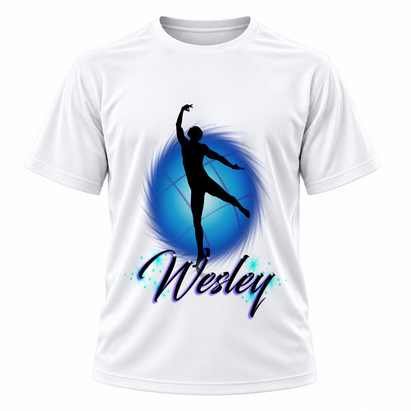 Personalized Dance T-Shirt, front-view T-shirt mockup featuring custom Air-Volution artwork by Mythic Airbrush