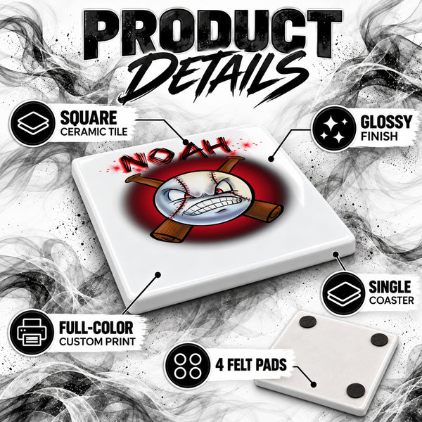 G020 Baseball ceramic coaster by Mythic Airbrush, original Air-Volution design — product image 3