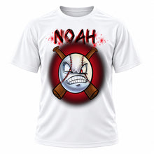Personalized Baseball T-Shirt, front-view T-shirt mockup featuring custom Air-Volution artwork by Mythic Airbrush