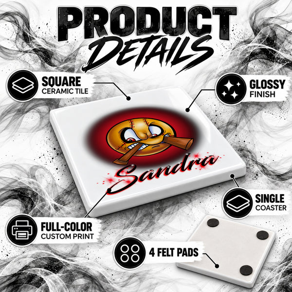 G021 Baseball ceramic coaster by Mythic Airbrush, original Air-Volution design — product image 3
