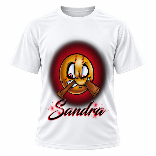 Personalized Baseball T-Shirt, front-view T-shirt mockup featuring custom Air-Volution artwork by Mythic Airbrush