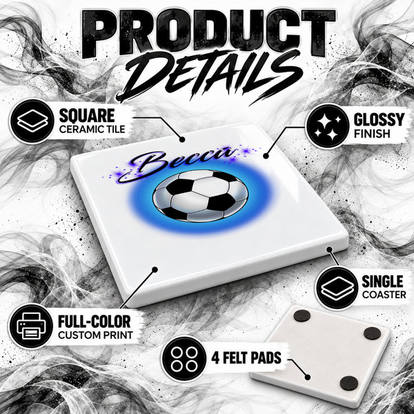 G022 Soccer Ball ceramic coaster by Mythic Airbrush, original Air-Volution design — product image 3