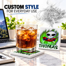 G023 Skateboarding ceramic coaster by Mythic Airbrush, original Air-Volution design — product image 2
