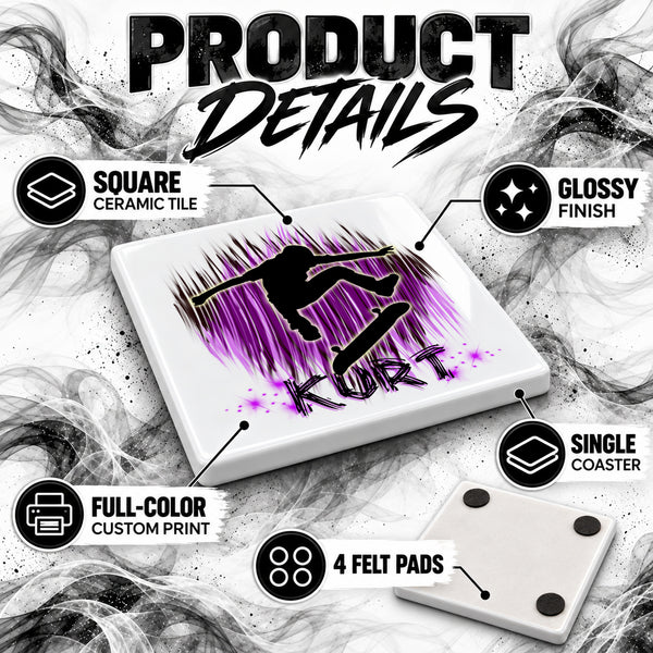 G025 Skater ceramic coaster by Mythic Airbrush, original Air-Volution design — product image 3