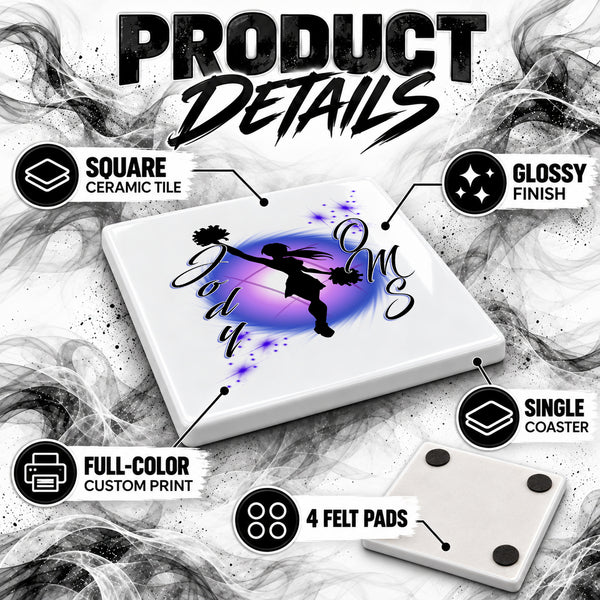 G026 Cheer ceramic coaster by Mythic Airbrush, original Air-Volution design — product image 3