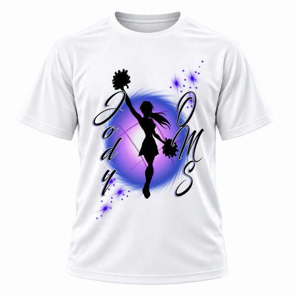 Personalized Cheer T-Shirt, front-view T-shirt mockup featuring custom Air-Volution artwork by Mythic Airbrush
