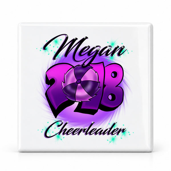 G027 Cheerleading ceramic coaster by Mythic Airbrush, original Air-Volution design — main image