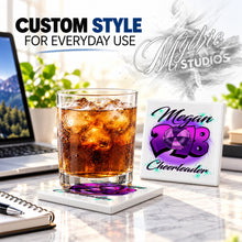 G027 Cheerleading ceramic coaster by Mythic Airbrush, original Air-Volution design — product image 2