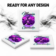 G027 Cheerleading ceramic coaster by Mythic Airbrush, original Air-Volution design — product image 7