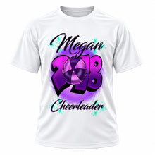 Personalized Cheerleading T-Shirt, front-view T-shirt mockup featuring custom Air-Volution artwork by Mythic Airbrush