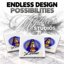 G028 Cheerleading ceramic coaster by Mythic Airbrush, original Air-Volution design — product image 6