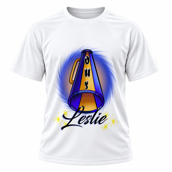 Personalized Cheerleading T-Shirt, front-view T-shirt mockup featuring custom Air-Volution artwork by Mythic Airbrush