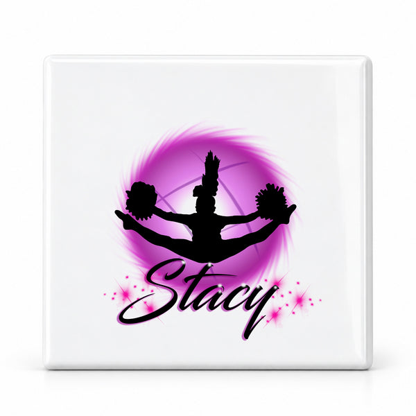 G029 Cheerleading ceramic coaster by Mythic Airbrush, original Air-Volution design — main image