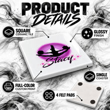 G029 Cheerleading ceramic coaster by Mythic Airbrush, original Air-Volution design — product image 3