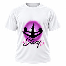 Personalized Cheerleading T-Shirt, front-view T-shirt mockup featuring custom Air-Volution artwork by Mythic Airbrush
