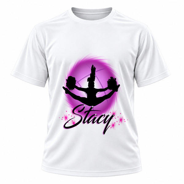 Personalized Cheerleading T-Shirt, front-view T-shirt mockup featuring custom Air-Volution artwork by Mythic Airbrush