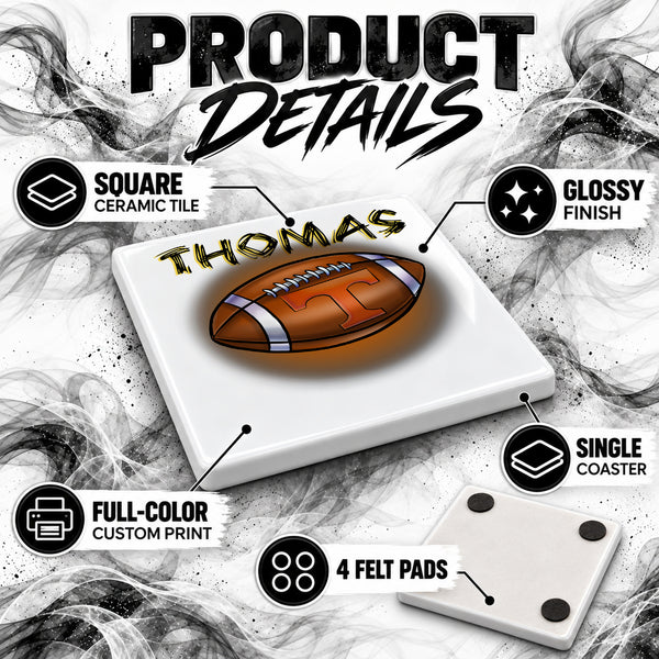 G030 Football ceramic coaster by Mythic Airbrush, original Air-Volution design — product image 3