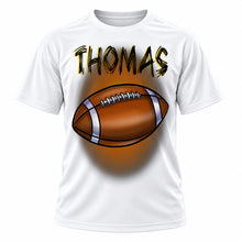 Personalized Football T-Shirt, front-view T-shirt mockup featuring custom Air-Volution artwork by Mythic Airbrush
